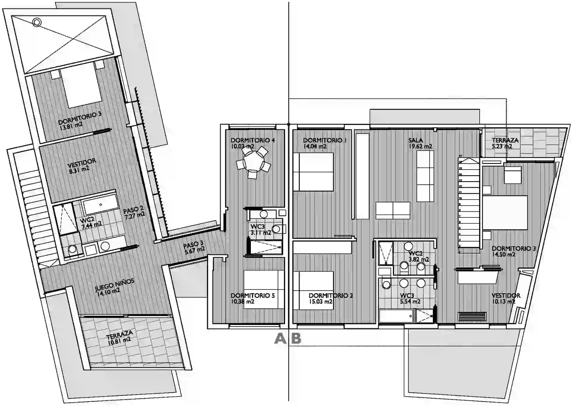 Plano de planta de vivienda unifamiliar en Mutilva